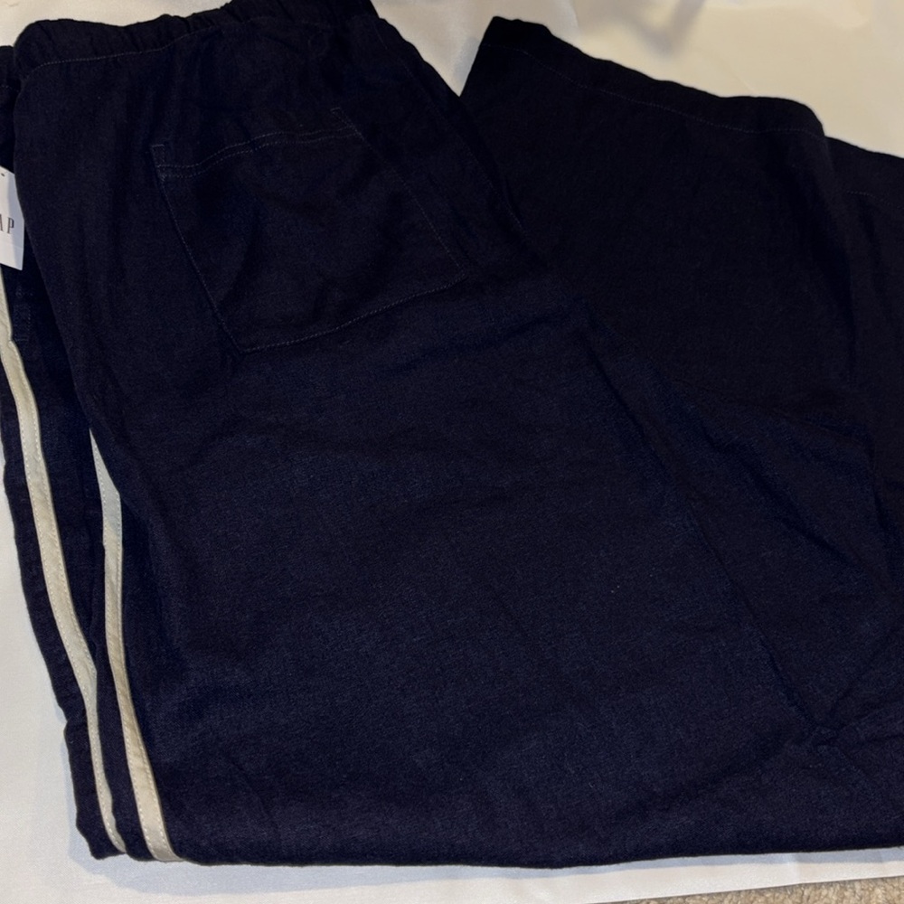 Gap Mid Rise Linen-Blend Wide-Leg Pants Navy XXL NWT - Picture 9 of 11